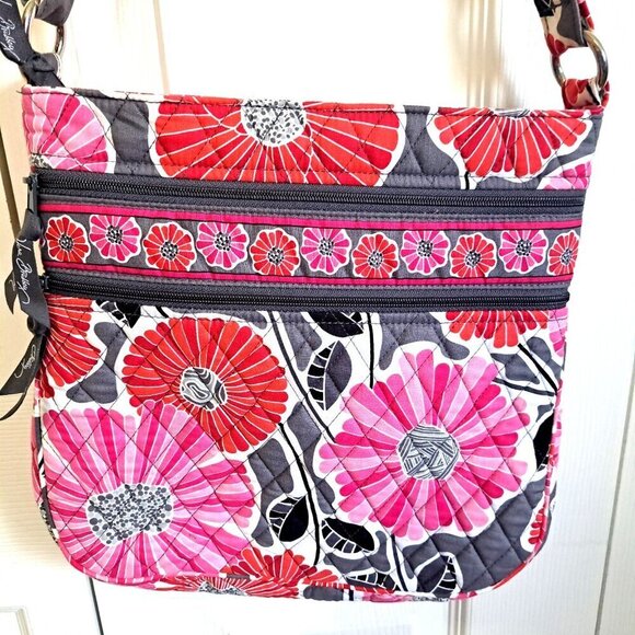 Vera Bradley Multicolor Floral Crossbody/Shoulder Bag Compartments Pink Red Gray - Picture 4 of 9